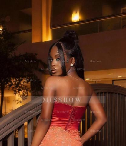 Amazing Long Orange Strapless Sequined Prom Dress with Slit