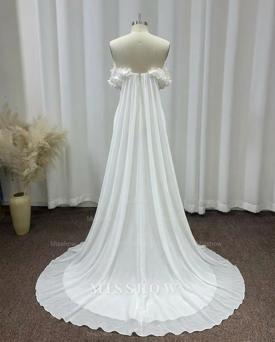 Amazing Long White Off-the-shoulder A-line Sleeveless Wedding Dress with Slit