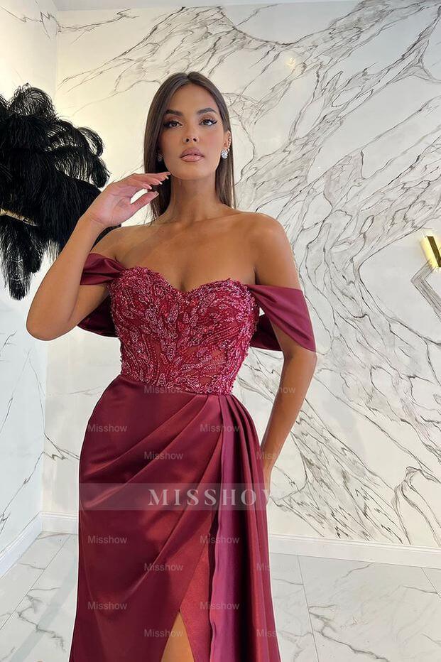 Amazing Off the Shoulder Sweetheart Formal Dress With Sequins Split