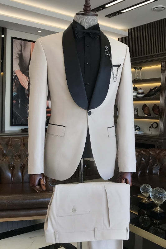 Ivory Shawl Collar Two-Piece Tailored Wedding Ensemble