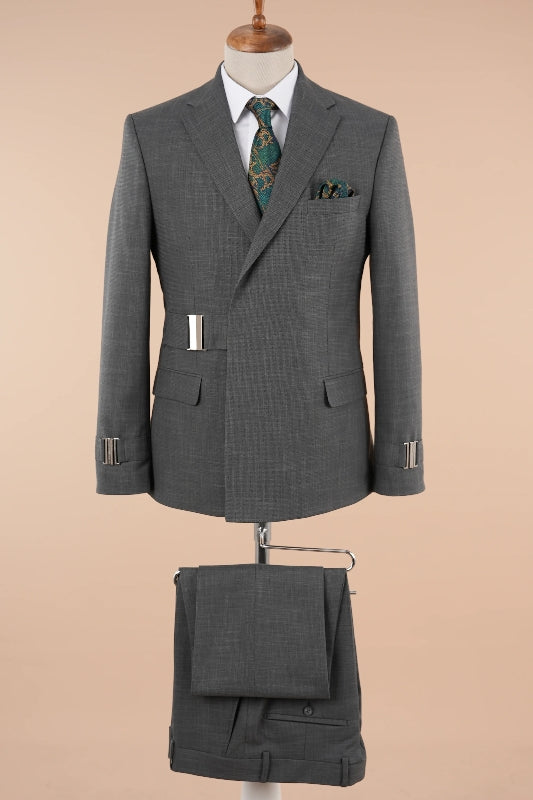 Stylish Charcoal Notched Lapel Slim Fit Two-Piece Prom Suit