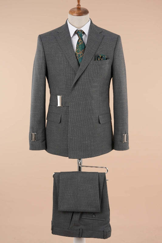 Stylish Charcoal Notched Lapel Slim Fit Two-Piece Prom Suit