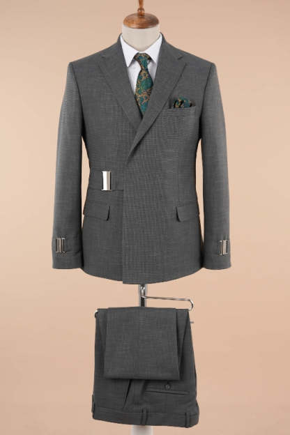 Stylish Charcoal Notched Lapel Slim Fit Two-Piece Prom Suit