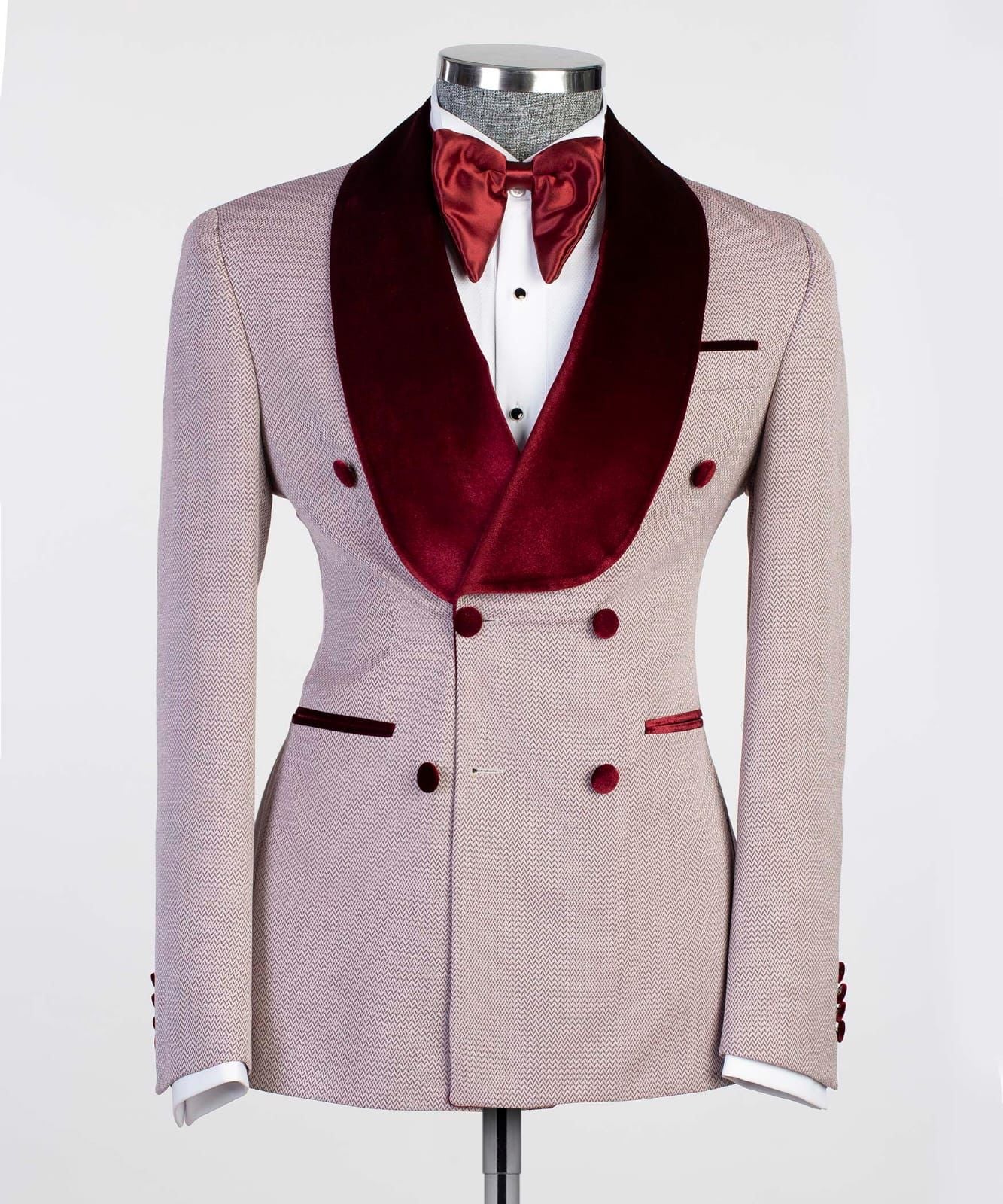 New Double Breasted Fashion Prom Suits with Burgundy Shawl Lapel