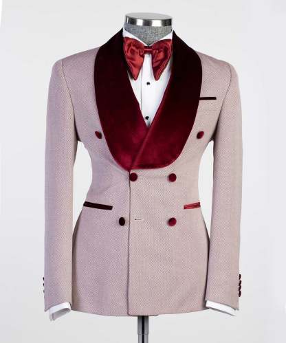 New Double Breasted Fashion Prom Suits with Burgundy Shawl Lapel