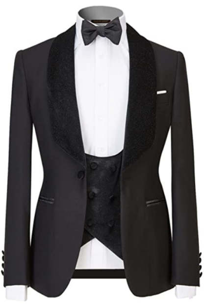 Armstrong Formal Black Shawl Collar Three-Piece Wedding Ensemble