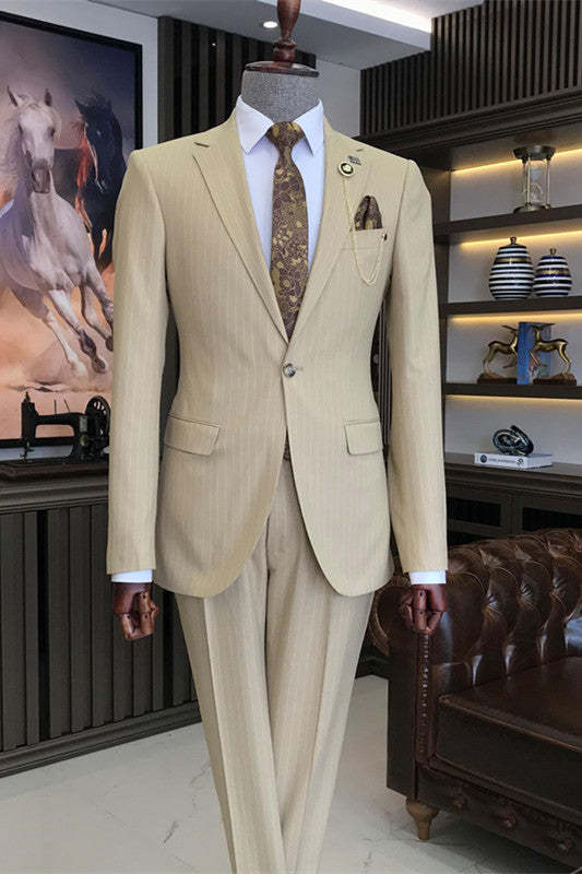 Chic Khaki Notched Lapel Two-Piece Prom Suit For Men