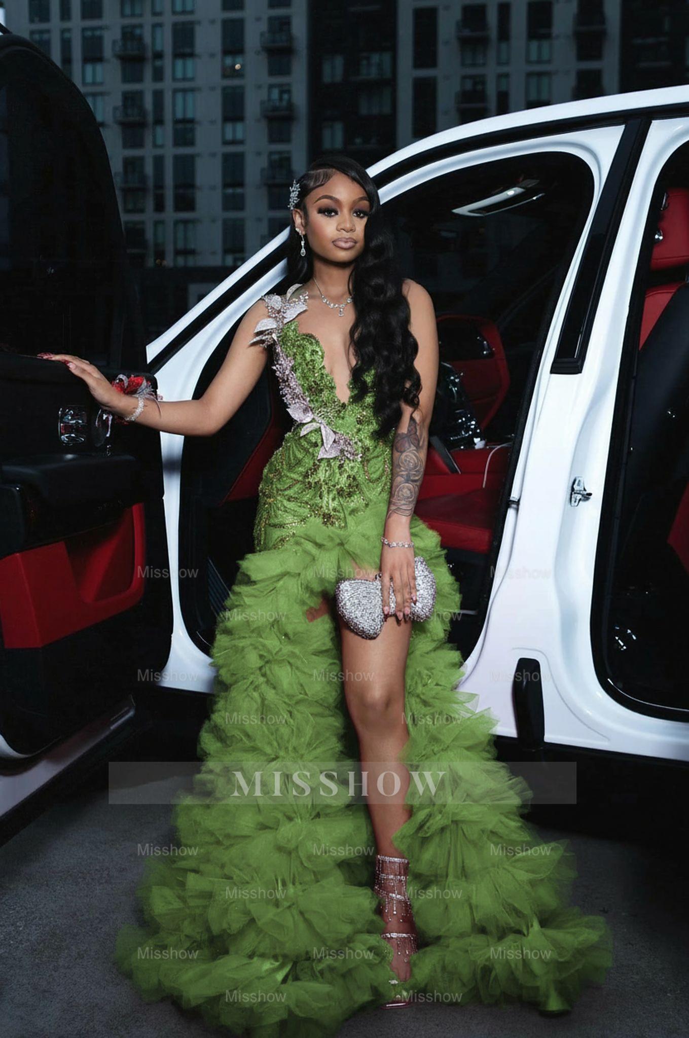 Attractive Long A-line Red Sleeveless Appliques Beaded Prom Dress with Slit