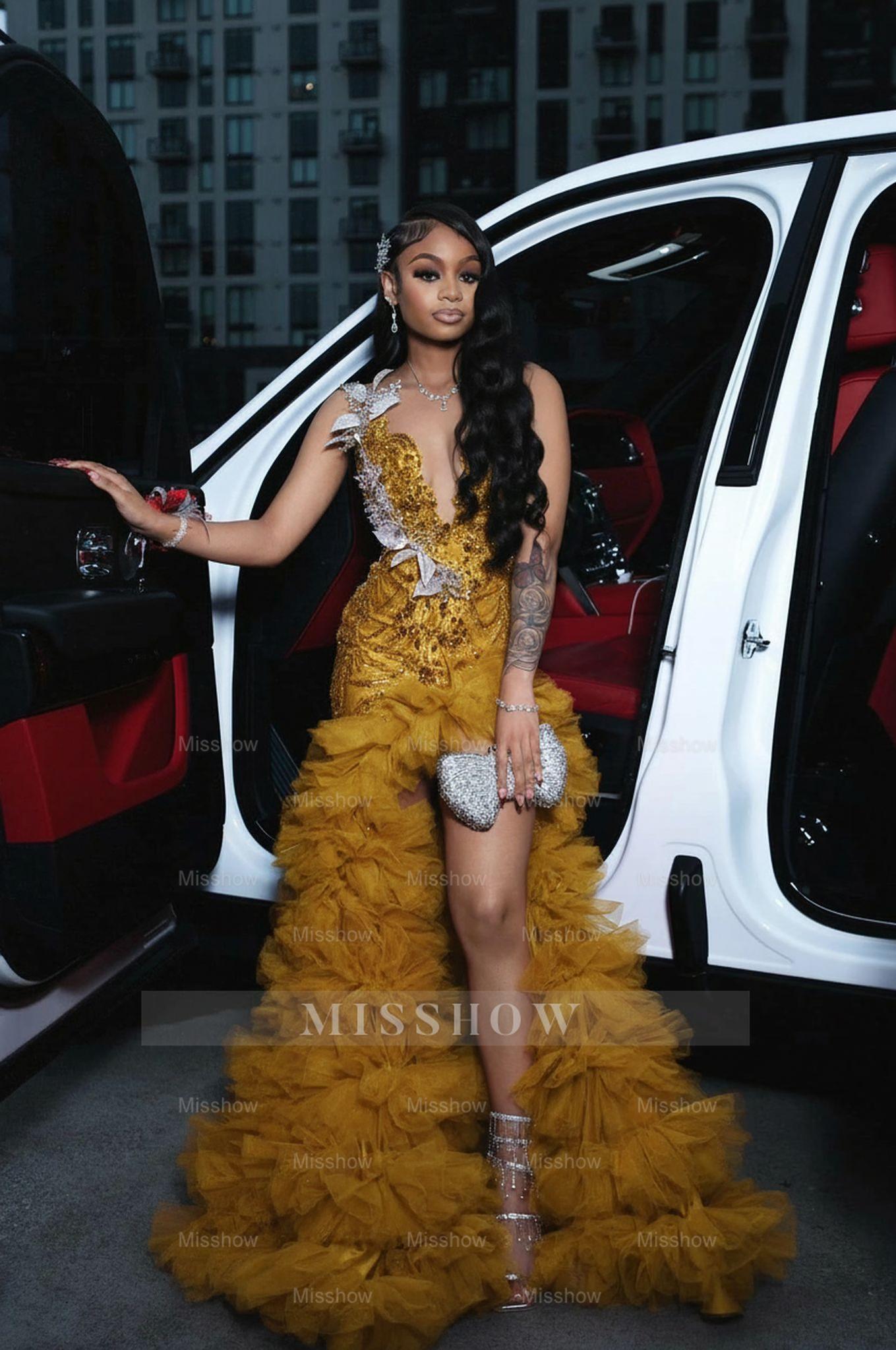 Attractive Long A-line Red Sleeveless Appliques Beaded Prom Dress with Slit