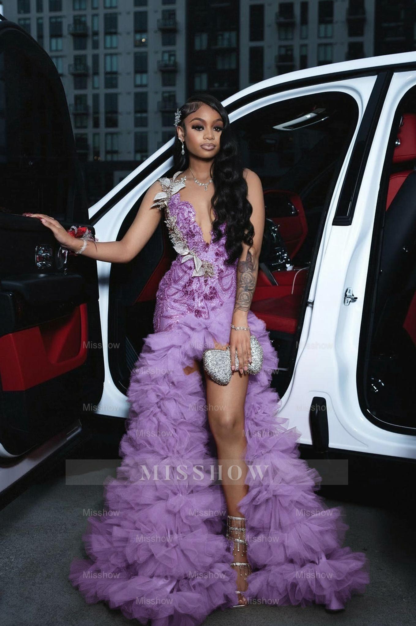 Attractive Long A-line Red Sleeveless Appliques Beaded Prom Dress with Slit