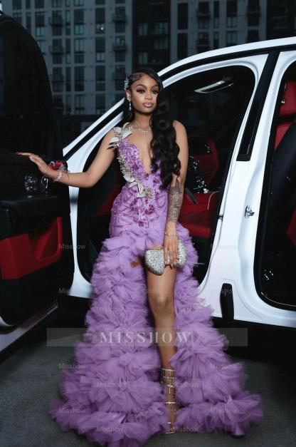 Attractive Long A-line Red Sleeveless Appliques Beaded Prom Dress with Slit
