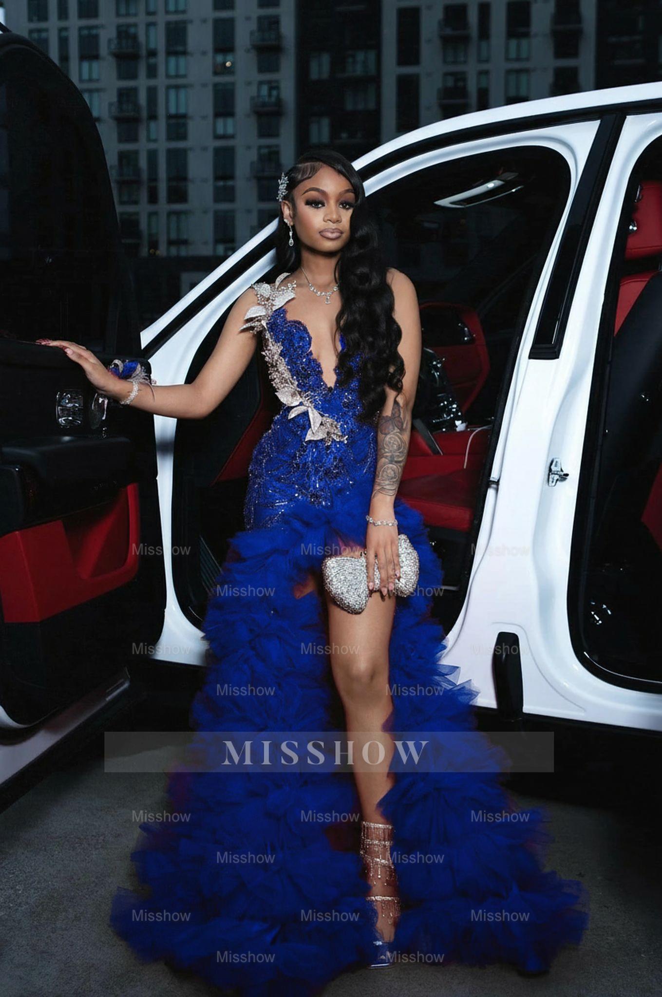 Attractive Long A-line Red Sleeveless Appliques Beaded Prom Dress with Slit