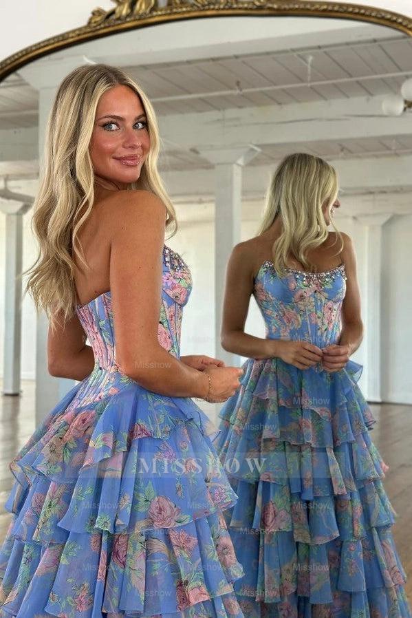 Attractive Long Yellow A-line Strapless Corset Prom Dress with Slit