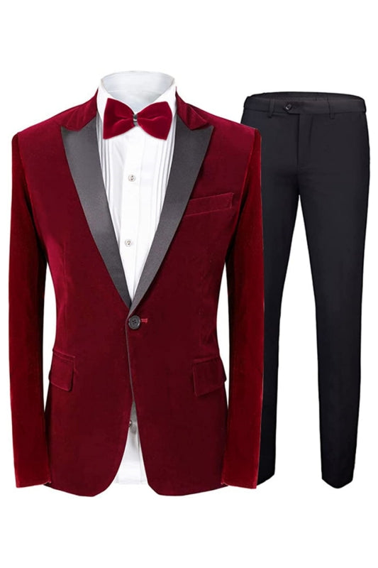 Fancy Red Two-Piece Velvet Peaked Lapel Prom Suit For Men