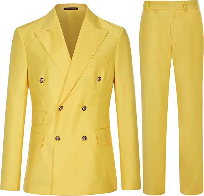 Yellow Double-Breasted Peaked Lapel Close-Fitting Prom Suit