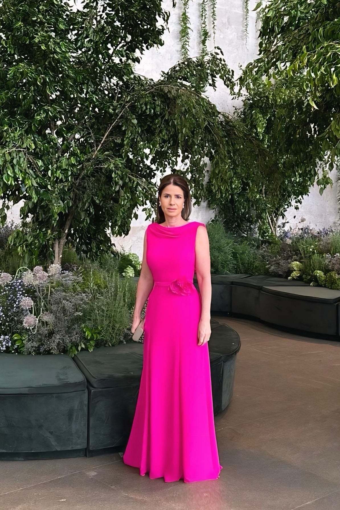 Beautiful Fuchsia Crew A-Line Sleeveless Floor-Length Chiffon Mother of the Bride Dress With Sash