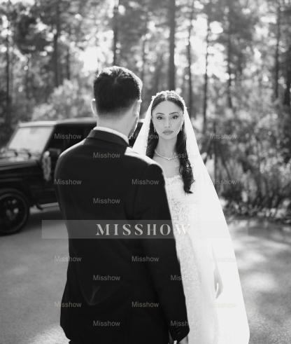 Beautiful Ivory A-Line Strapless Sleeveless Front Spilt Long Tulle Wedding Dresses With Appliques