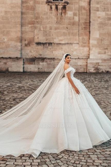 Beautiful Long A-Line Off-the-shoulder Sleeveless Wedding Dresses with Lace