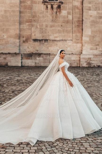 Beautiful Long A-Line Off-the-shoulder Sleeveless Wedding Dresses with Lace
