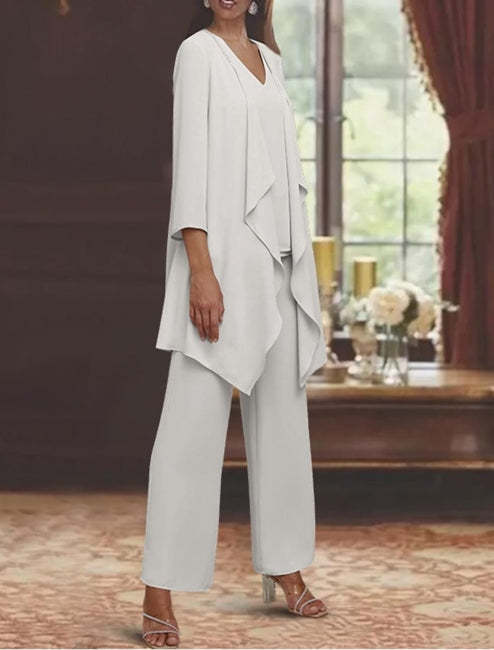 Beautiful Long Chiffon Simple Mother of The Bride Suit with Wrap