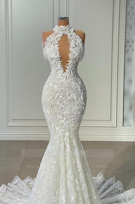 Beautiful Long Mermaid Sleeveless Wedding With Dresses Lace