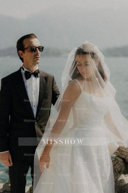Beautiful Long White A-line Sleeveless Wedding Dress with Lace