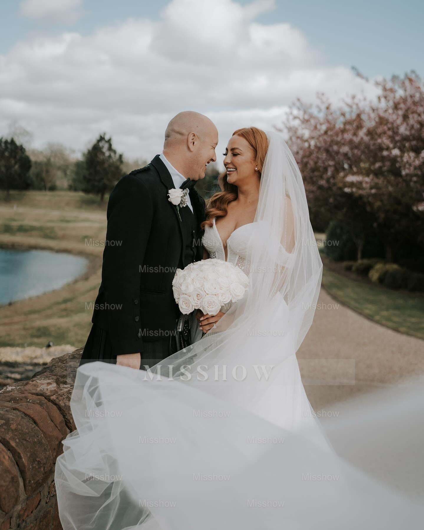 Beautiful White A-Line Off-The-Shoulder Strapless Beaded Long Tulle Wedding Dress With Pearls