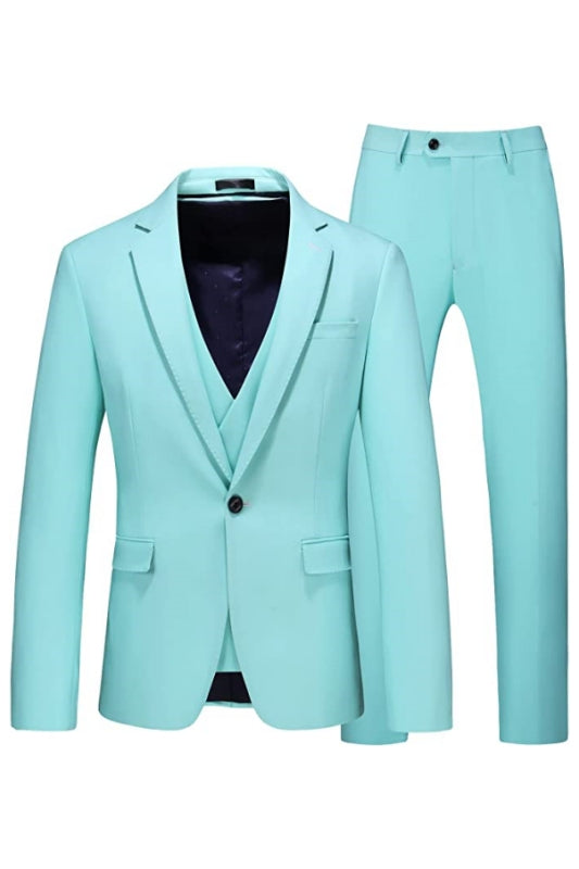 Minimalist Light Blue Notched Lapel Three-Piece Prom Suit For Men