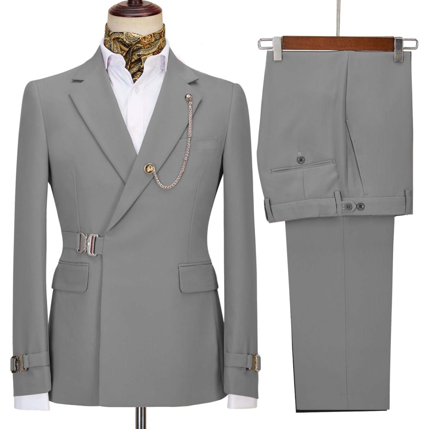 Luxury Gray Peak Lapel Slim Fit Prom Suit