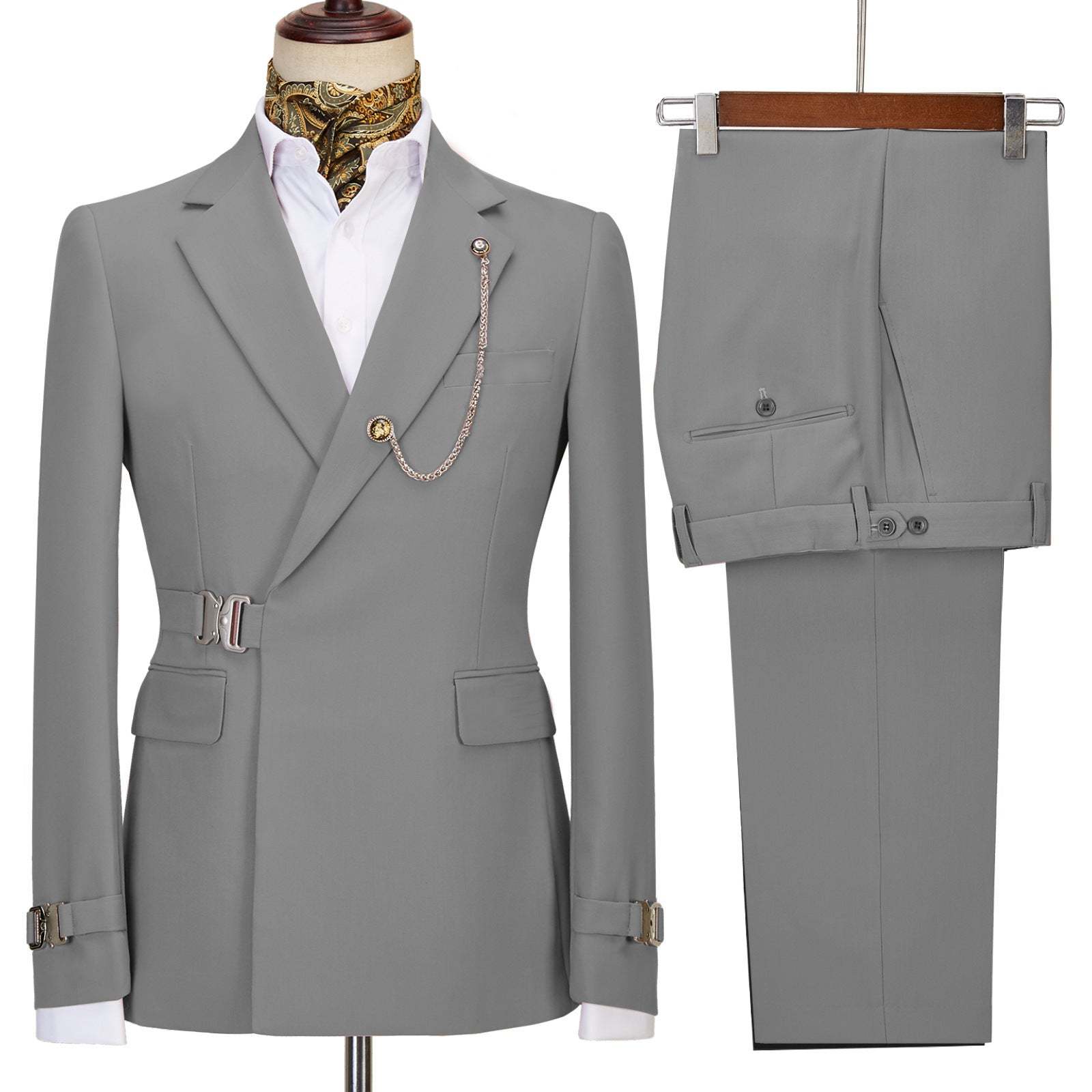 Luxury Gray Peak Lapel Slim Fit Prom Suit