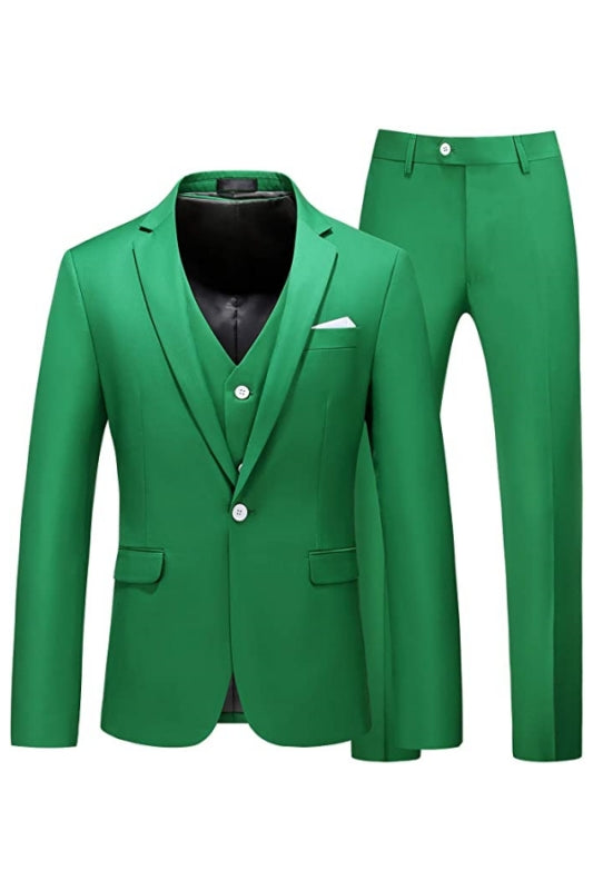 Stylish Green Notched Lapel Three-Piece Prom Suit For Men
