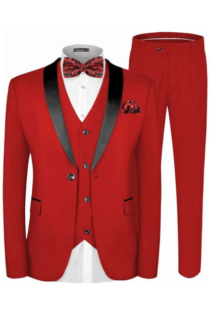 Chic Red Three-Piece Shawl Lapel Suit for Men