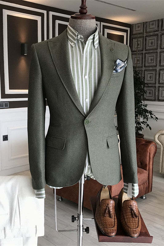 Latest Dark Green Peaked Lapel Prom Suit For Men