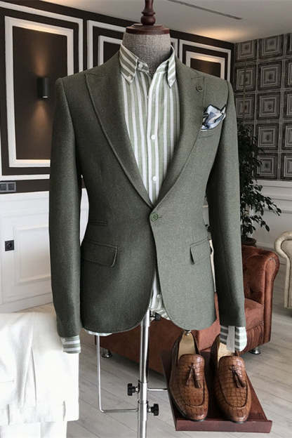 Latest Dark Green Peaked Lapel Prom Suit For Men