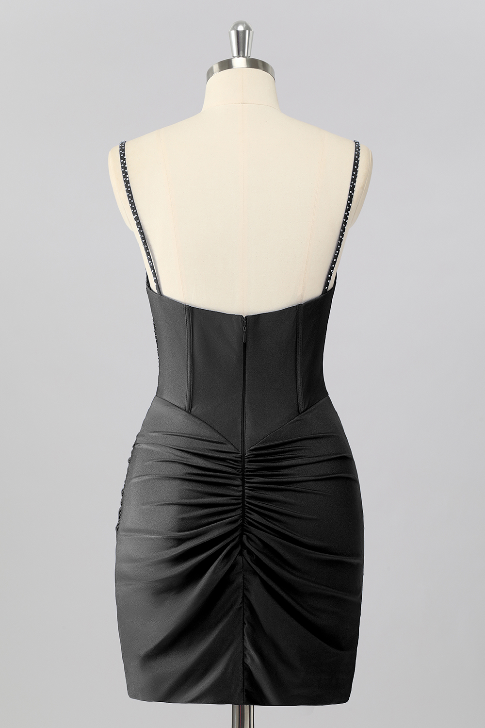 Sparkly Sky Blue Tight Ruched Short Corset Cocktail Dress With Beading