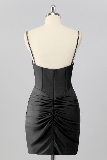 Sparkly Sky Blue Tight Ruched Short Corset Cocktail Dress With Beading