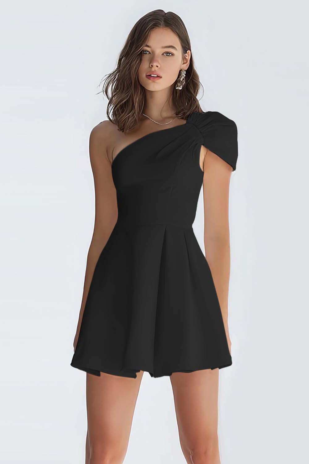 Simple Ivory A Line One Shoulder Short Satin Cocktail Dress