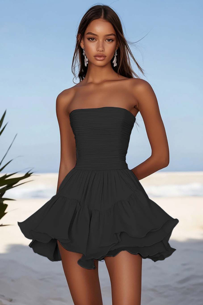 Sky Blue Chiffon Ruched Short Graduation Dress With Ruffles