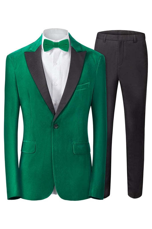 Chic Emerald Peaked Lapel Two Piece Velvet Men's Prom Suit