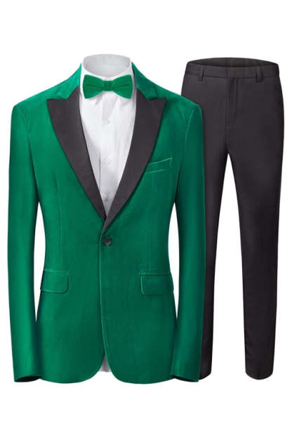 Chic Emerald Peaked Lapel Two Piece Velvet Men's Prom Suit