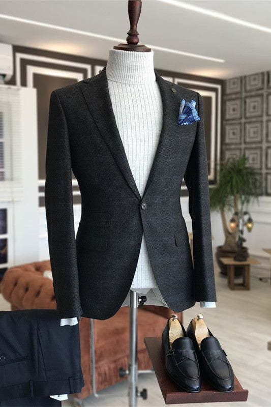 Formal Black Notched Lapel Business Suit for Men