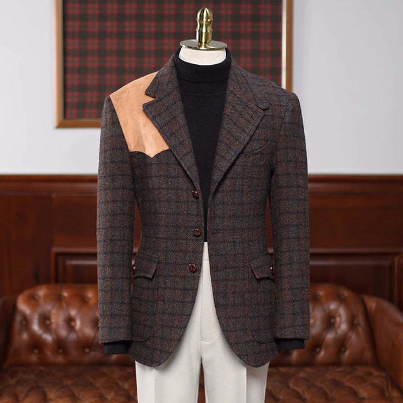 Stylish Brown Checkered Notched Lapel Prom Ensemble