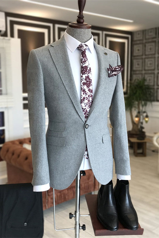 Simple Gray Notched Lapel Business Suit for Men