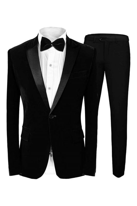 Formal Black Peaked Lapel Two-Piece Velvet Prom Ensemble for Men
