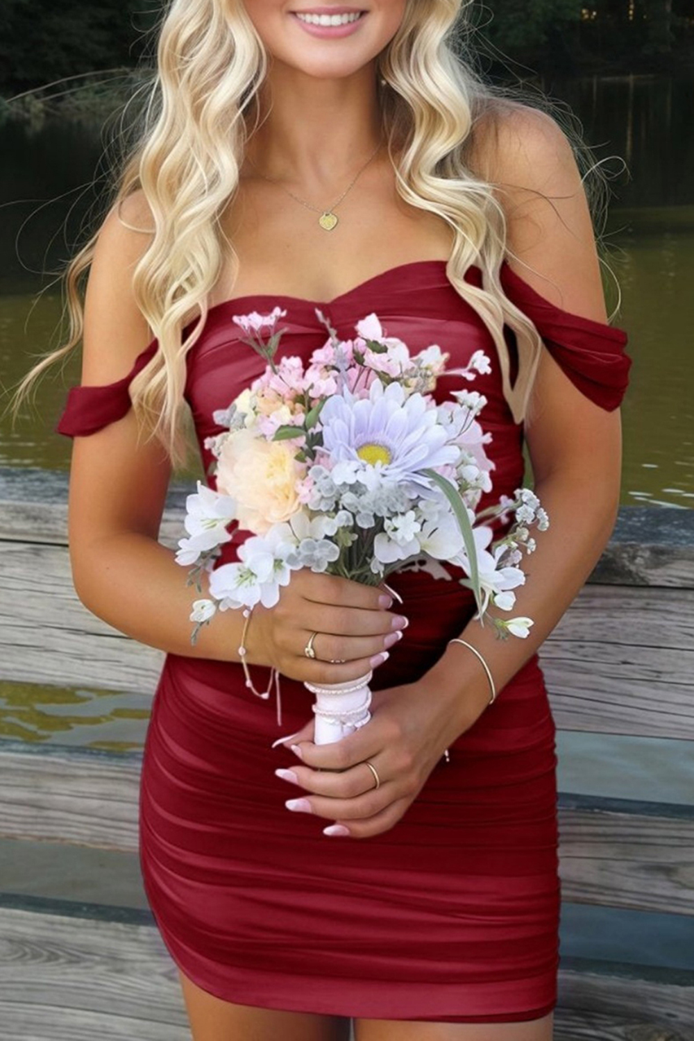 Fuchsia Bodycon Off The Shoulder Ruched Mini Party Dress