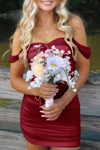 Fuchsia Bodycon Off The Shoulder Ruched Mini Party Dress