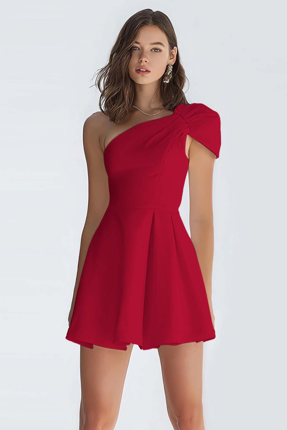 Simple Ivory A Line One Shoulder Short Satin Cocktail Dress