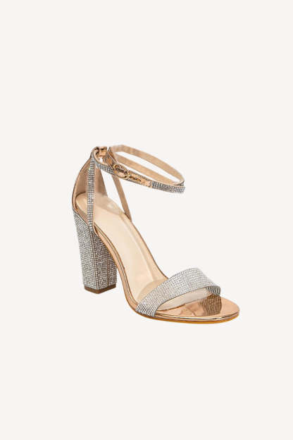 Sexy High Heel Sandals with Chunky Rhinestone Heel and Single Buckle