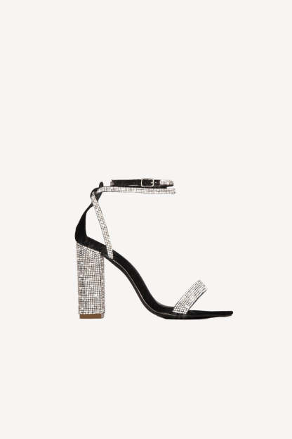 Sexy High Heel Sandals with Chunky Rhinestone Heel and Single Buckle