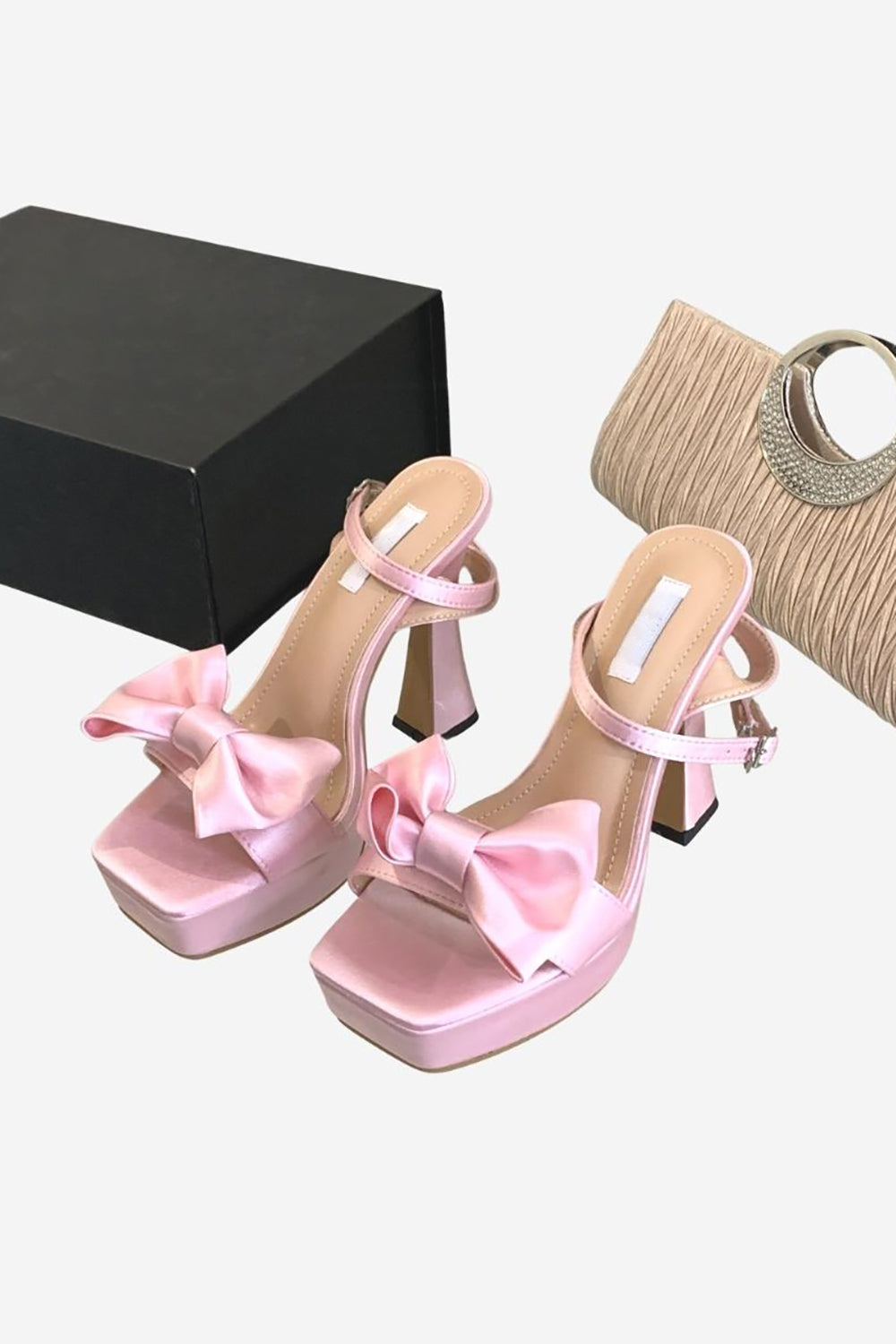 High Heel Sandals in Pink with Chunky Bow